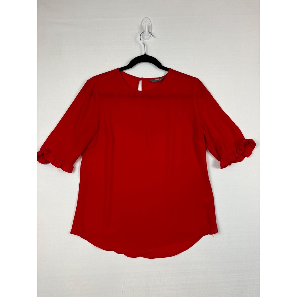 Max Ruffle Sleeve Blouse Women UK 10 Red Polyester Keyhole Back Workwear